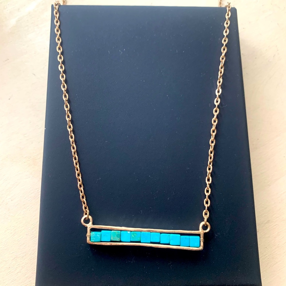 Turquoise gold bar necklace